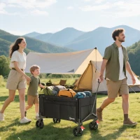 Outsunny Festival Trolley on Wheels, 150L Folding Camping Trolley Cart with Openable Sides, Adjustable Handle and Brakes for Shopping Beach Garden Fishing, Black(m-2)