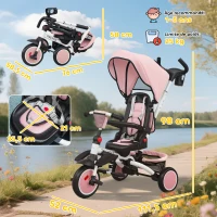 AIYAPLAY Tricycle bébé évolutif 6 en 1, tricycle enfant pliable avec poignée parentale réglable, siège pivotant 360°, rose(m-3)