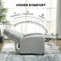 HOMCOM Relaxsessel, verstellbar 135°, ausziehbare Fußstütze, gepolsterte Lehnen, Leinen-Polyester, Hellgrau(m-4)