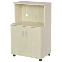 HOMCOM Kitchen Storage Unit, Modern Microwave Stand Trolley Cart, Sideboard with Cabinet,  Locking Wheels, Shelf for Living Room, Dining Room, Oak Tone(m-11)
