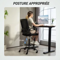 HOMCOM Fauteuil de bureau, chaise bureau ergonomique avec hauteur et repose-pieds réglables, 66,5 x 70,5 x 118-139,5 cm, noir(m-4)