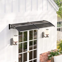 Outsunny Marquise para Portas e Janelas 196x75x23 cm Marquise de Proteção contra Sol e Chuva com Cobertura de Policarbonato Preto(m-2)