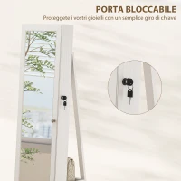 HOMCOM Specchio Portagioie Girevole per Camera da Letto con 2 Chiavi, in Legno Bianco e Vetro, 38x38x160 cm(m-7)