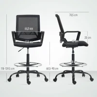 HOMCOM Fauteuil de bureau, chaise bureau ergonomique avec hauteur et repose-pieds réglables, 66,5 x 70,5 x 118-139,5 cm, noir(m-3)