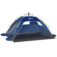 Outsunny Tenda de Praia Dobrável Tenda de Campismo Pop-up para 1-2 Pessoas com Bolsa de Transporte 220x173x120 cm Azul Escuro(m-10)