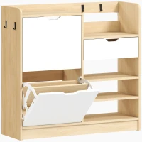 HOMCOM Range-chaussures pour Hall d'entrée, Meuble à Chaussures avec Tiroirs Pliants, Étagères Ouvertes, 4 Crochets, pour jusqu'à 14 Paires de Chaussures, Blanc(m-7)