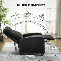 HOMCOM Relaxsessel, verstellbar 135°, ausziehbare Fußstütze, gepolsterte Lehnen, Leinen-Polyester, Schwarz(m-4)