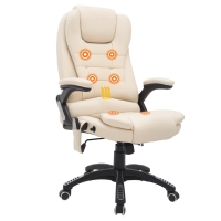 HOMCOM Bürostuhl mit Massagefunktion, Wärmefunktion, höhenverstellbar, Kippfunktion, Massage-Bürostuhl, Cremeweiß + Schwarz