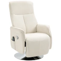 HOMCOM Poltrona de Massagem com Apoio para os Pés Poltrona Relax Reclinável até 135° com 10 Pontos de Massagem 68,5x84x110cm Creme(m-1)