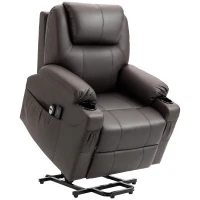HOMCOM Poltrona Alzapersona Reclinabile fino a 135° con Portabicchieri, Telecomando e Poggiapiedi 88x92x106 cm, Marrone(m-1)