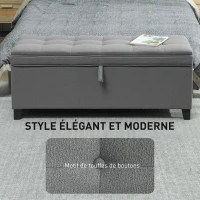 HOMCOM Banc de rangement 112L banquette bout de lit en tissu de lin, siège capitonné, 120 x 40 x 48 cm, gris foncé(m-6)