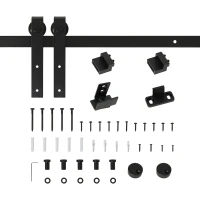 HOMCOM Ferragens para Porta Corredeira 200cm Kit de Acessórios para Porta Corredeira de Madeira com 2 Trilhos de Aço Carga Máxima 20 kg Preto(m-10)
