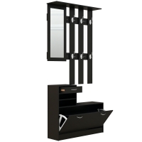 HOMCOM Meubles Entrée Chaussures Miroir Noir