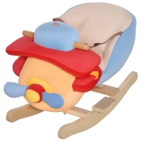 HOMCOM Caballo Balancín para Niños de +18 Meses Avión de Peluche con Música y Cinturón Seguridad Caballito Infantil 60x33x45 cm Multicolor(m-10)