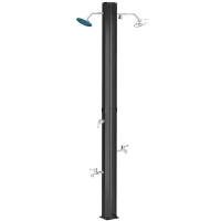 Outsunny Duche de Jardim Solar 35 L com 2 Cabeçais Giratórios Torneiras para Pés e Água Quente Até 55 °C 73x18x217 cm Preto(m-1)