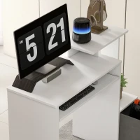 HOMCOM Scrivania Moderna per PC con Mensola Porta Tastiera, Ripiano e Cassetto in Tessuto, in Legno, 100x40x86.6cm, Bianco(m-9)