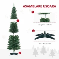 HOMCOM Brad Artificial de Crăciun cu Crengi Realiste, Brad Înalt și Îngust cu Bază din Plastic, Ø46x150 cm, Verde(m-7)
