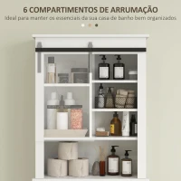 HOMCOM Móvel sobre Sanita com Porta de Correr Estilo Celeiro e 6 Compartimentos Móvel Casa de Banho Rústico 67x25x172 cm Branco(m-5)