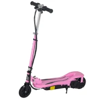 HOMCOM Patinete Eléctrico Plegable para Niños de 7-14 Años Máx. 50 kg Scooter con Velocidad Max. 12 km/h Altura Ajustable Interruptor de Arranque y Frenos 75x36x82-93 cm Rosa(m-1)