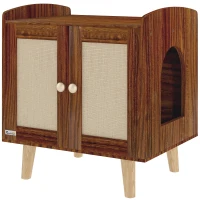 PawHut Mueble Arenero para Gatos Mesa Auxiliar con Puertas con Esteras de Sisal para Salón Dormitorio 55x43x59,6 cm Marrón(m-7)