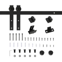 HOMCOM Ferragens para Porta Corredeira 200cm Kit de Acessórios para Porta Corredeira de Madeira com 2 Trilhos de Aço Carga Máxima 20 kg Preto(m-1)