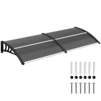 Outsunny Front Door Canopy Outdoor Awning Aluminium Rigid Plastic Polycarbonate Rain Shelter UV Water Rain Resistant 196 x 75cm Black(m-10)