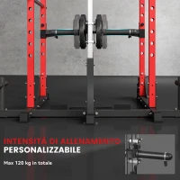 SPORTNOW Stazione Fitness con Supporto per Bilanciere e Barra per Trazioni e Dip, in Acciaio, 191x153x205 cm, Rosso e Nero(m-7)