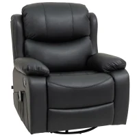 HOMCOM Fotoliu Relaxant cu Masaj și Înclinare Reglabilă, Fotoliu Electric Rotativ la 360° cu Telecomandă, 97x92x104 cm, Negru(m-1)