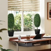 HOMCOM Set van 2 kunstplanten, UV-bestendige kunstbomen in pot, kunststof, cement, groen(m-7)