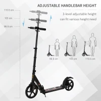 HOMCOM Teen/Adults Aluminium Folding Kick Scooter w/ Adjustable Handlebar Black(m-6)