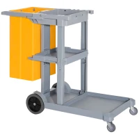HOMCOM Chariot-poubelle chariot de nettoyage professionnel 3 plateaux sac grande résistance fourni jaune gris(m-11)