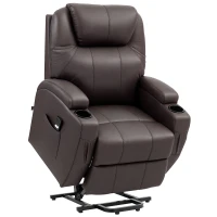 HOMCOM Aufstehsessel, Relaxsessel mit Aufstehhilfe, inkl. Fernbedienung, Becherhalter, verstellbare Rückenlehne, Braun(m-1)