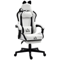 HOMCOM Cadeira Gaming com Orelhas Cadeira Gamer Reclinável com Altura Ajustável e Suporte Lombar 65x62x116-124 cm Branco(m-10)