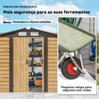 Outsunny Abrigo de Jardim Exterior 2,36m² 213x120x194 cm com Base Reforçada (Piso NÃO Incluído) e Portas de Correr Madeira e Marrom(m-6)