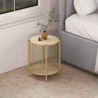 HOMCOM Table d'appoint, bout de canapé à 2 niveaux avec étagère de rangement et cadre en acier, Ø 41 x 49 cm effet bois naturel(m-8)