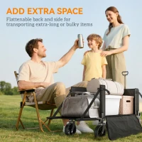 Outsunny Festival Trolley on Wheels, 150L Folding Camping Trolley Cart with Openable Sides, Adjustable Handle and Brakes for Shopping Beach Garden Fishing, Black(m-4)