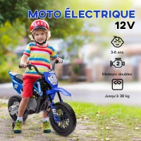 AIYAPLAY Moto électrique pour enfant moto cross pour enfants de 3 à 6 ans 2 moteurs 12V vitesse max. 5 km/h 107x56x70cm bleu(m-6)