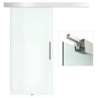 HOMCOM Porta Scorrevole Interna in Vetro Smerigliato con Binario B1 e Maniglia per Bagno Cucina Studio Vetro 205x 102.5x 0,8cm(m-1)
