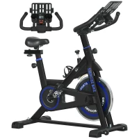 HOMCOM Bici Estática con Resistencia Regulable Volante de Inercia 8 kg Pantalla LCD Manillar y Asiento Ajustable Azul(m-1)