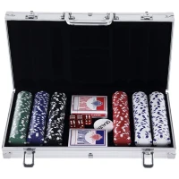 HOMCOM Valigetta Poker Professionale in Alluminio, Set Poker con 300 Fiches e 2 Mazzi per Texas hold'em e Blackjack(m-1)