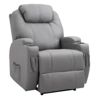 HOMCOM Fauteuil de Massage Inclinable, Chaise de Relaxation avec dossier et repose-pied électrique réglables revêtement synthétique pour Salon, Chambre, Cinéma Maison Gris(m-12)