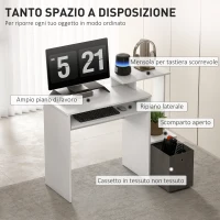 HOMCOM Scrivania Moderna per PC con Mensola Porta Tastiera, Ripiano e Cassetto in Tessuto, in Legno, 100x40x86.6cm, Bianco(m-4)