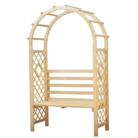 Outsunny Rosenbogen mit Bank Gartenpergola Sitzbank Rosenbank Laubenbank Philosophenbank Rankgitter Rankhilfe Gartenbank Massivholz Natur 120 x 55 x 207 cm(m-1)