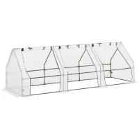 Outsunny Mini Serre de Jardin mini serre tunnel 270L x 90l x 90H cm toit pointu Acier PE Haute densité 140 g/m² Anti-UV 3 fenêtres avec Zip enroulables Blanc(m-11)