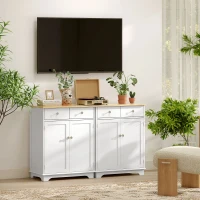 HOMCOM Credenza Bassa con Armadietto 2 Ante, Ripiani Regolabili e 2 Cassetti, Bianco e Legno(m-8)