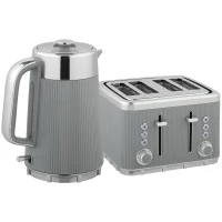 HOMCOM Electric Stainless Steel Kettle and Toaster Set, 3000W 1.7L UK Strix Thermostat Fast Boil Kettle w/ Limescale Filter, Cool Touch Body, 4 Slice Toaster with 7 Browning Levels, Crumb Tray, Taupe(m-1)