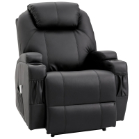 HOMCOM Fauteuil de Massage Inclinable, Chaise de Relaxation avec dossier et repose-pied électrique réglables revêtement synthétique pour Salon, Chambre, Cinéma Maison Noir