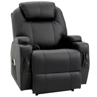 HOMCOM Fauteuil de Massage Inclinable, Chaise de Relaxation avec dossier et repose-pied électrique réglables revêtement synthétique pour Salon, Chambre, Cinéma Maison Noir(m-1)