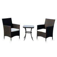 Outsunny Conjunto de Muebles para Jardín Juegos de Muebles de Ratán Incluye 1 Mesa y 2 Sillones con Cojines Estructura de Metal para Terraza Patio Negro(m-10)