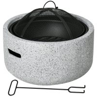 Outsunny Brasero Exterior Redondo de Metal para Madera con Atizador Pantalla Antichispas Rejilla y Manija Ø45x34 cm Gris